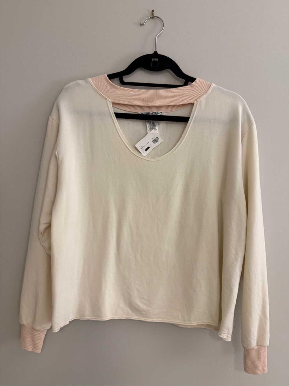 Hardtail Cream Crewneck Sweatshirt with Pale Pink Rib Trim